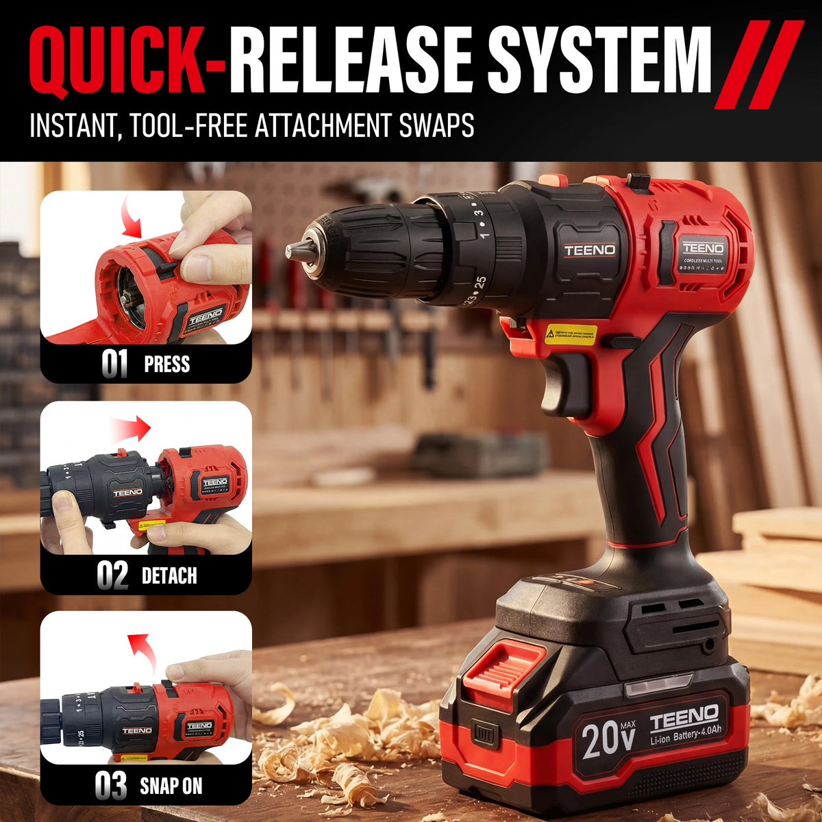 20V Cordless Interchangeable Power Tool Combo Kit With Batteries