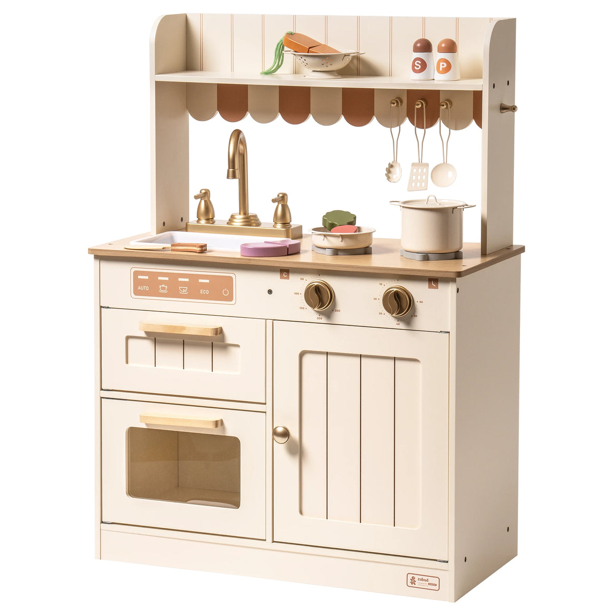 Robud Wooden Play Kitchen For Kids With Cutting Food Set