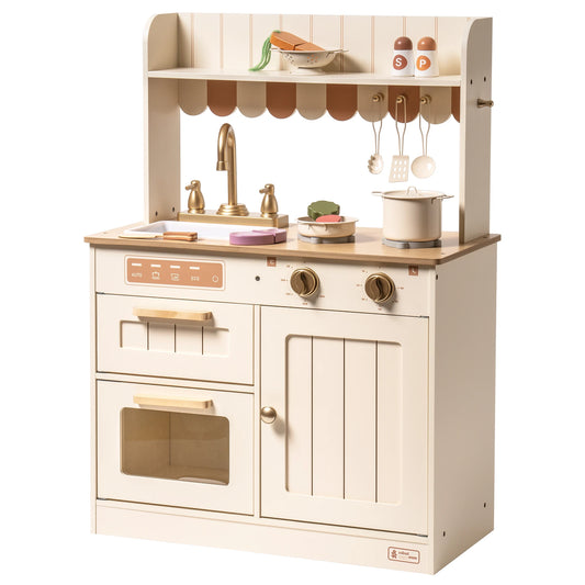 Robud Wooden Play Kitchen For Kids With Cutting Food Set