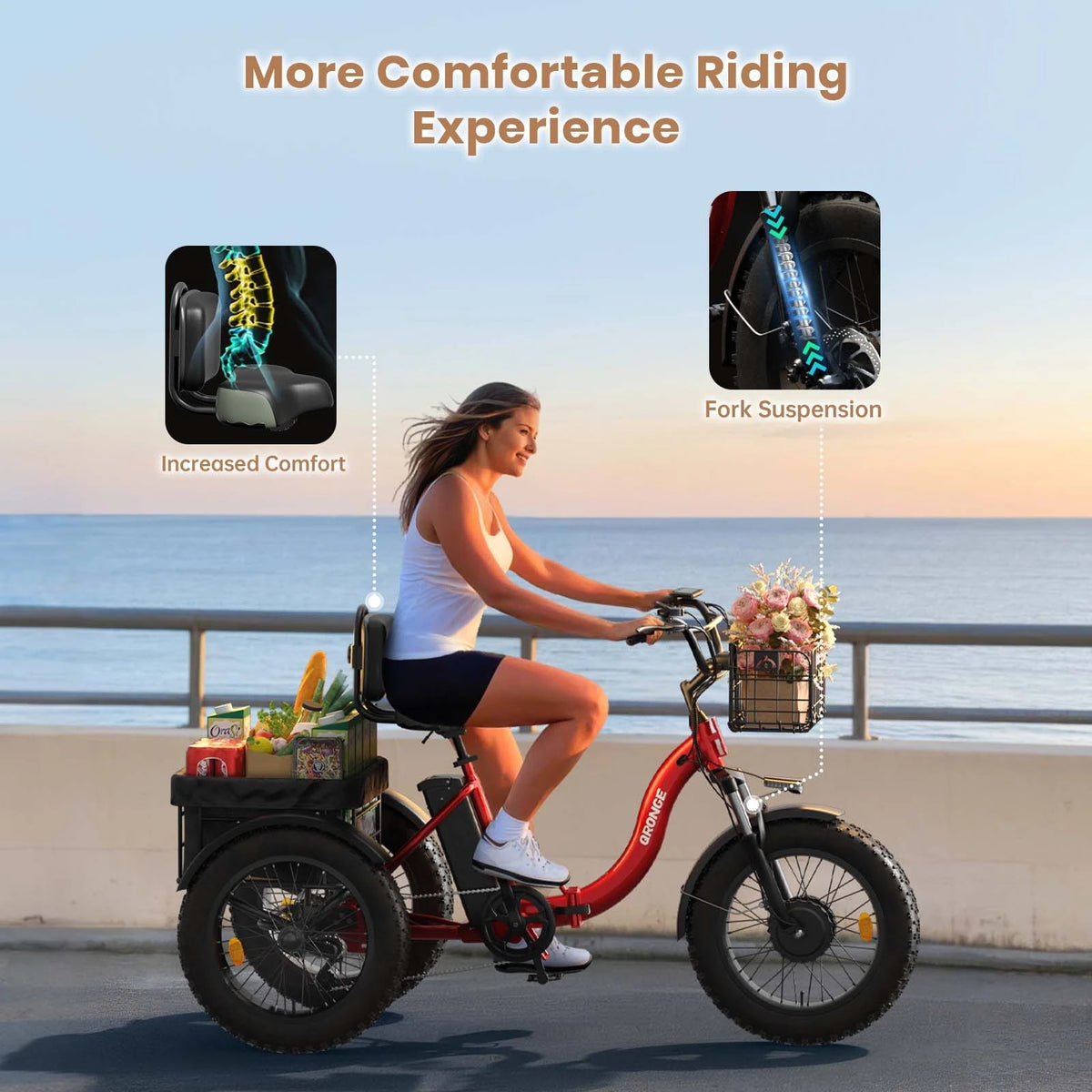 QRONGE 1200W Electric Tricycle With High Capacity 36V Battery