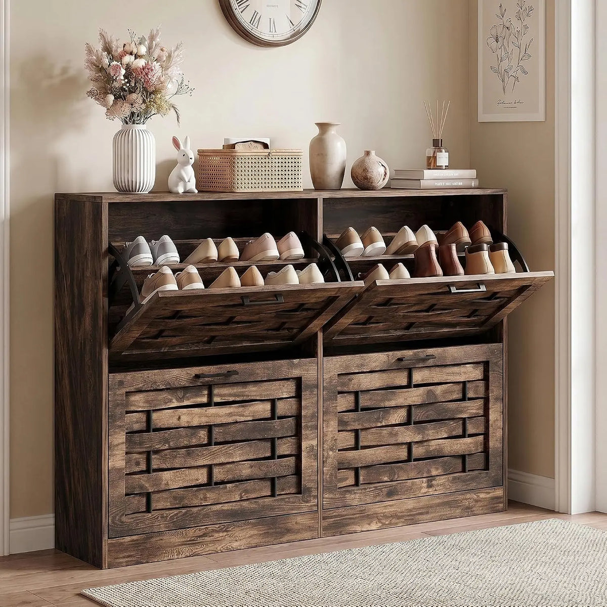 LegacyAmerhome Four Drawer Slim Shoe Entryway Organizer Cabinet