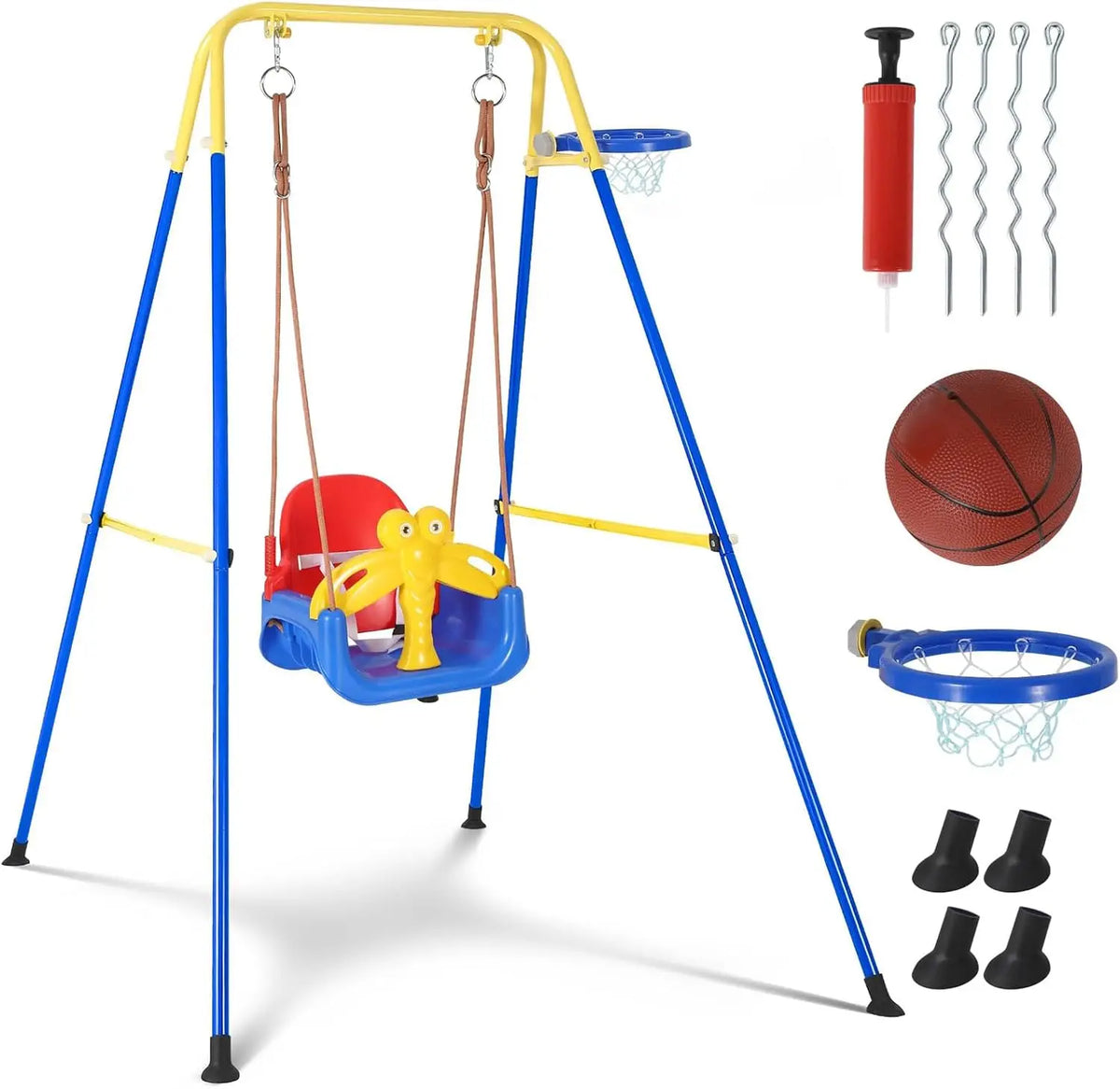 Twister.Ck 4-In-1 Foldable Toddler Swing Set With Basketball Hoop