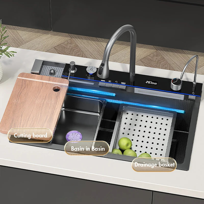 MYQualife 304 Stainless Steel Digital Display Kitchen Sink Faucet Set