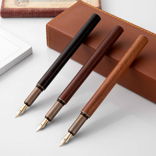 Luxury Retro Wood Bronze Fountain Pen Office Business Writing Art Calligraphy Ink Pens 0.5mm School Student Stationery Gifts
