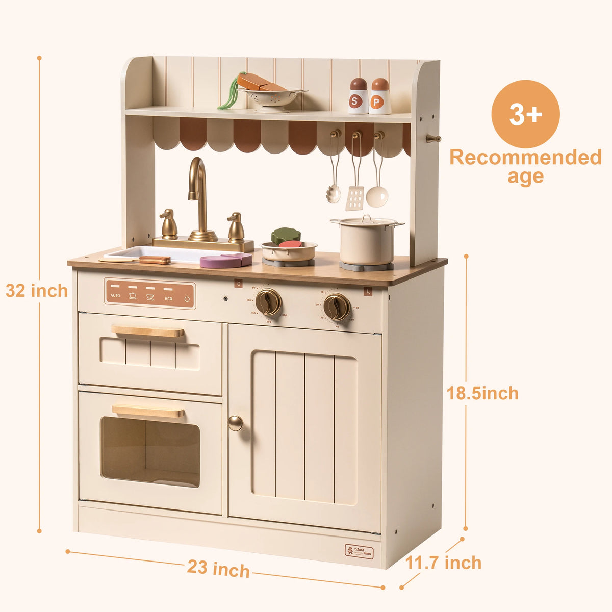 Robud Wooden Play Kitchen For Kids With Cutting Food Set