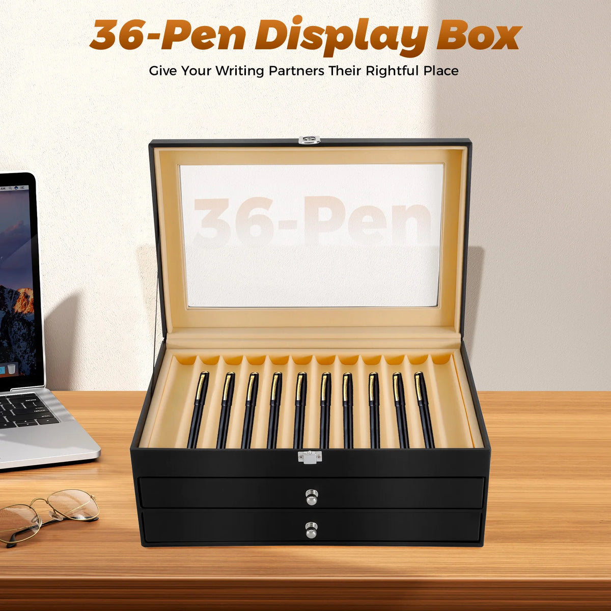Luxury Pen Display Organizer Case With Glass Window