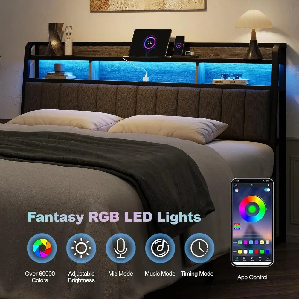 Upholstered Headboard With Storage And Led Charging Station