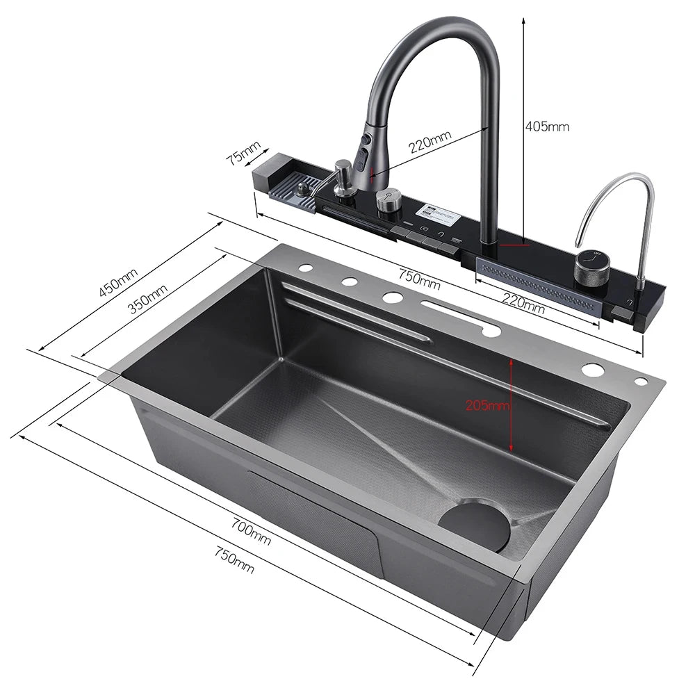 MYQualife 304 Stainless Steel Digital Display Kitchen Sink Faucet Set
