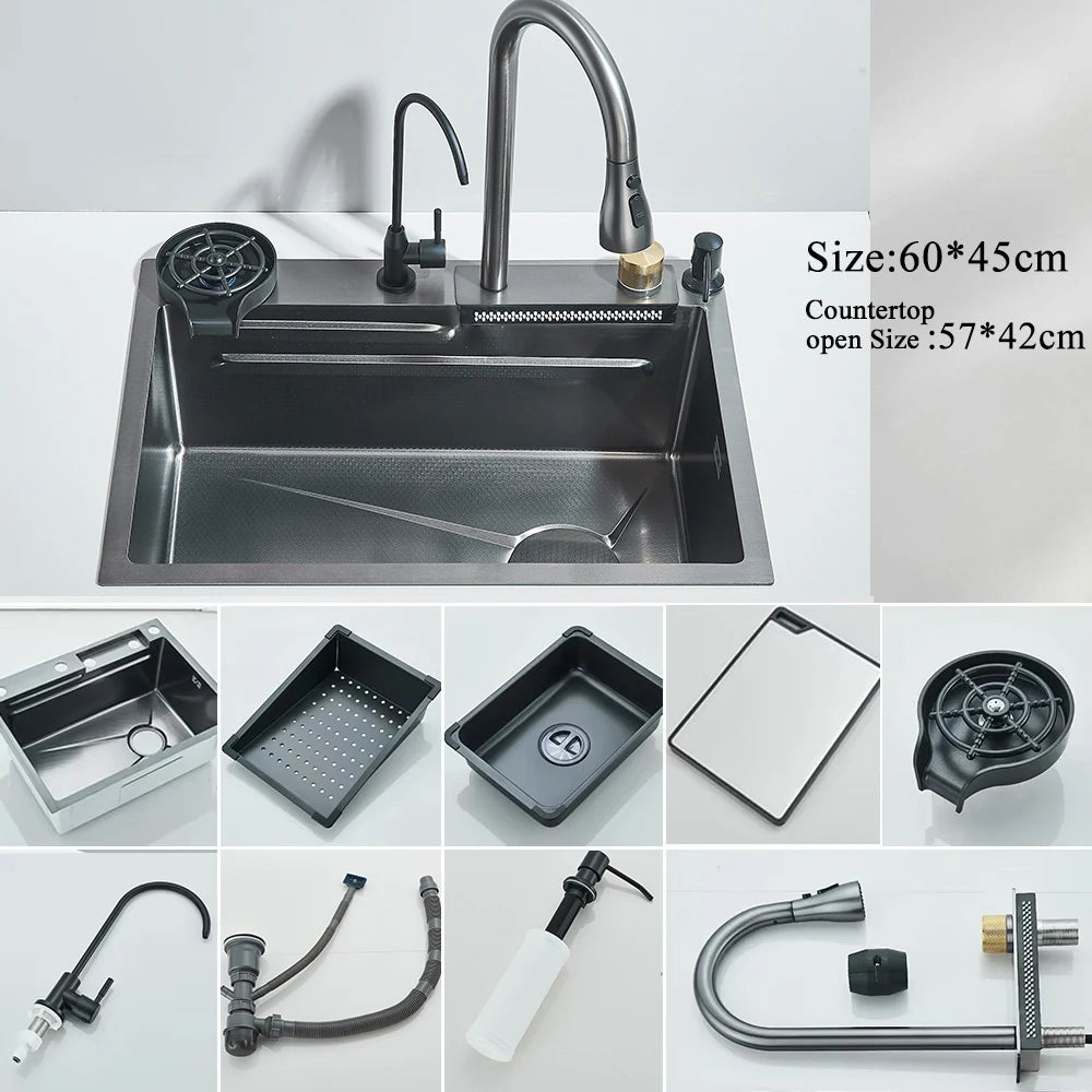 MYQualife 304 Stainless Steel Digital Display Kitchen Sink Faucet Set
