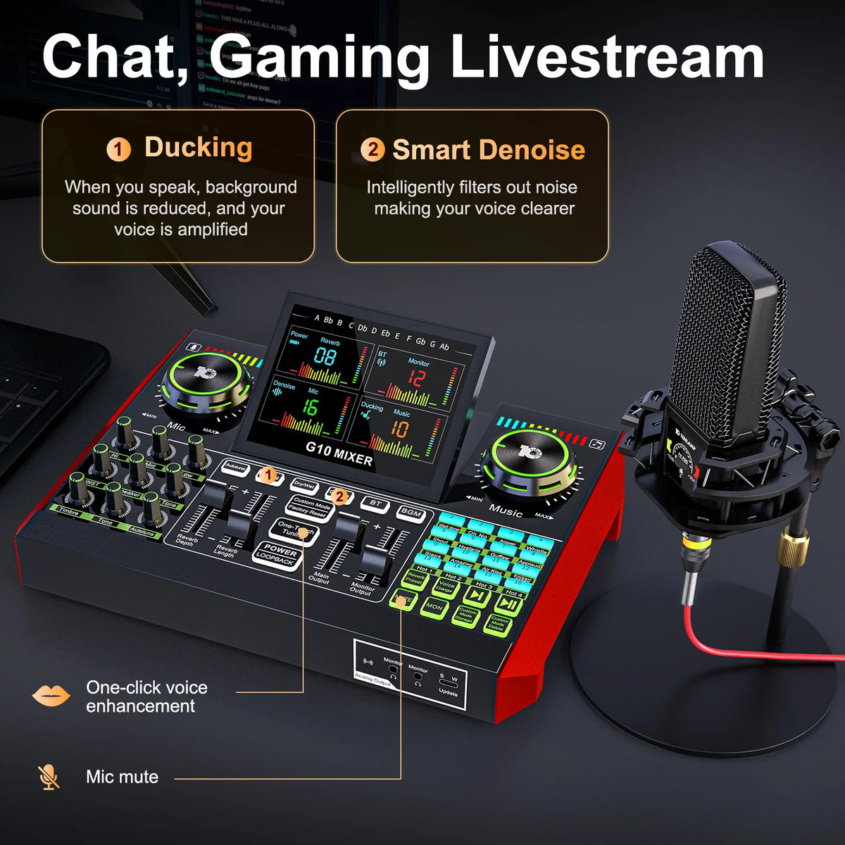 Tenlamp Six Channel Audio Mixer With Live Sound Card Streaming