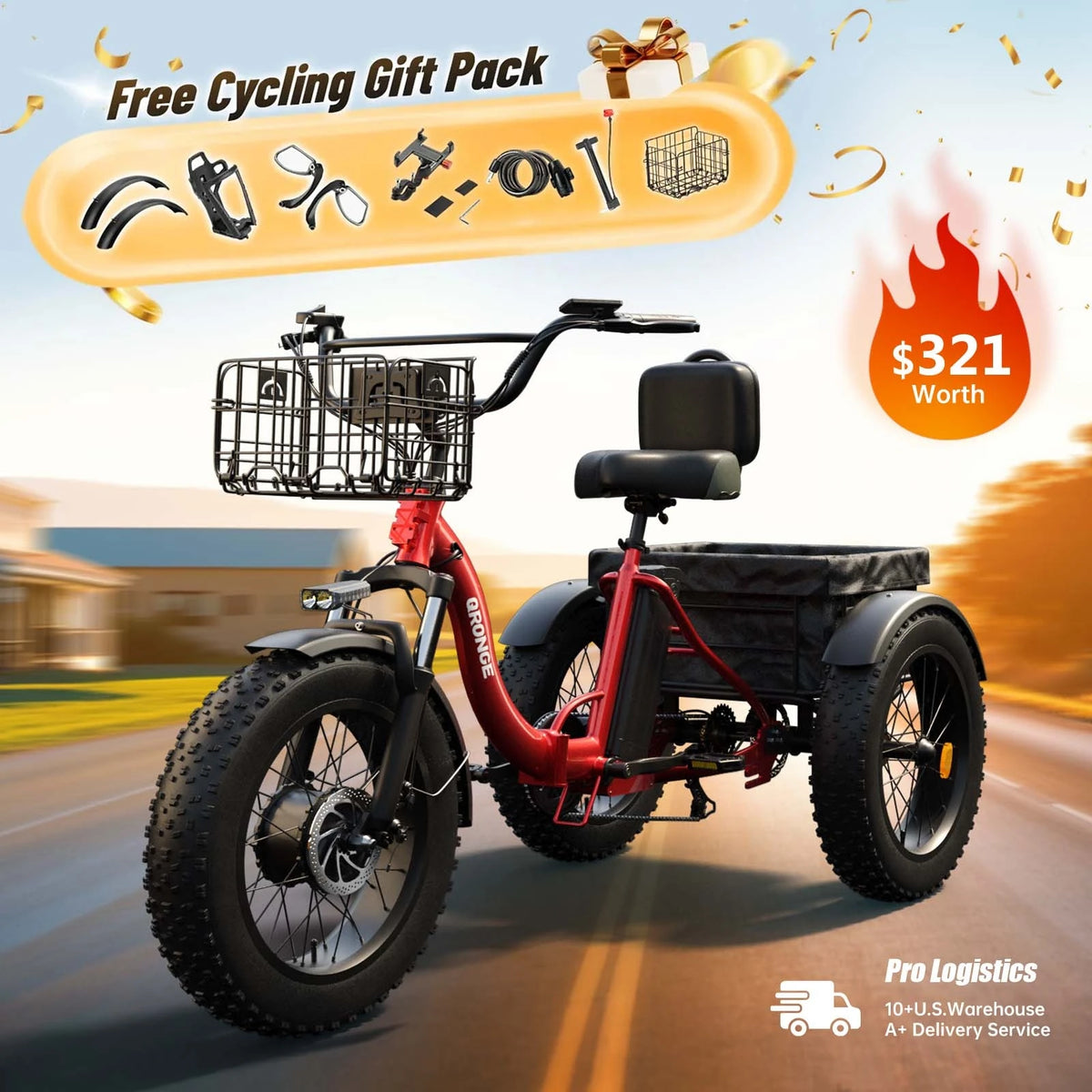 QRONGE 1200W Electric Tricycle With High Capacity 36V Battery