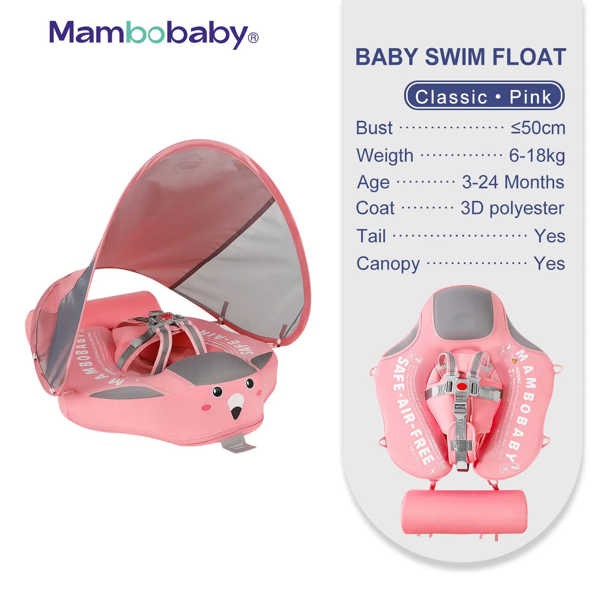 Mambobaby Baby Float With Sunshade Canopy And Safety Strap