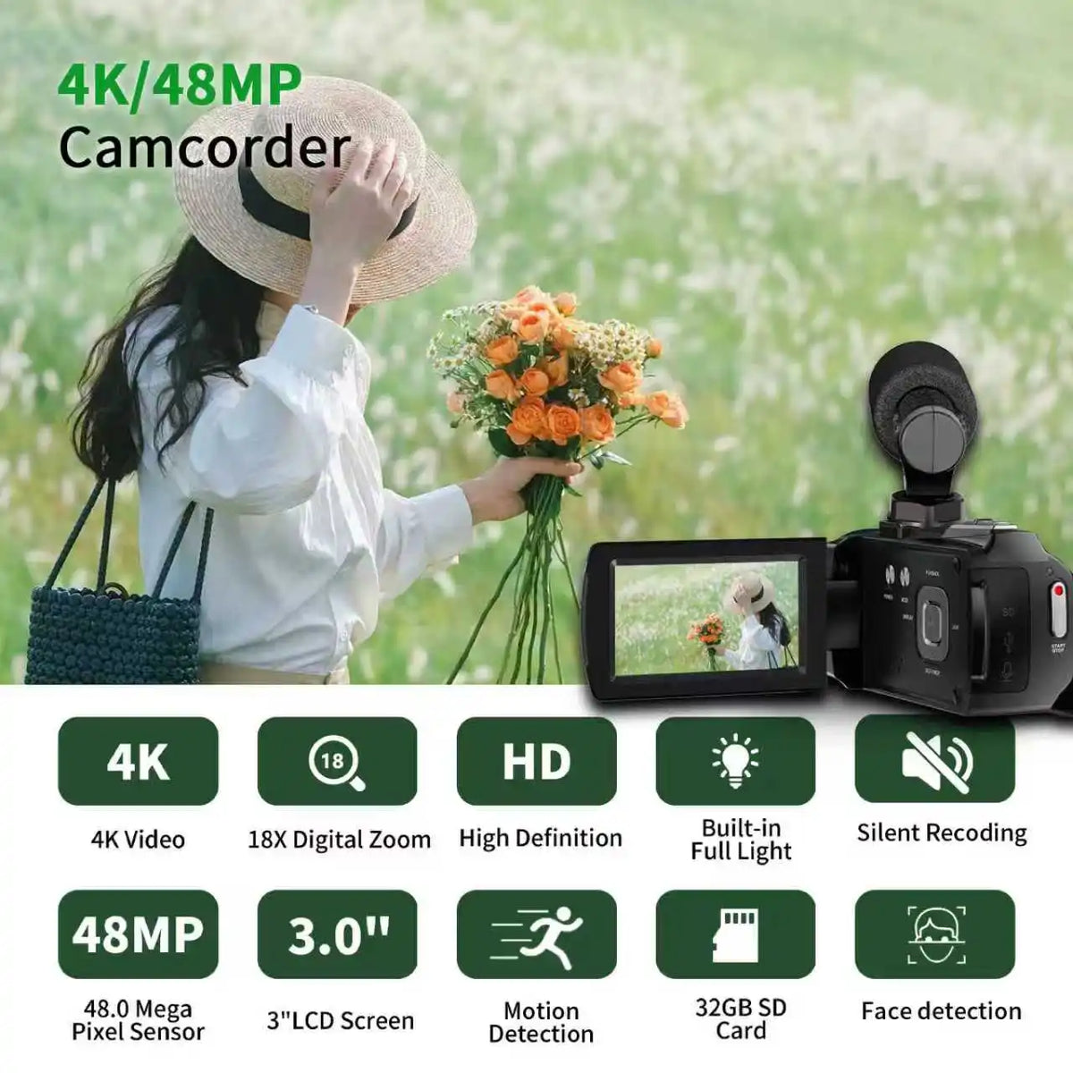 4K Handheld Vlog Camera With 18X Digital Zoom Flip Screen