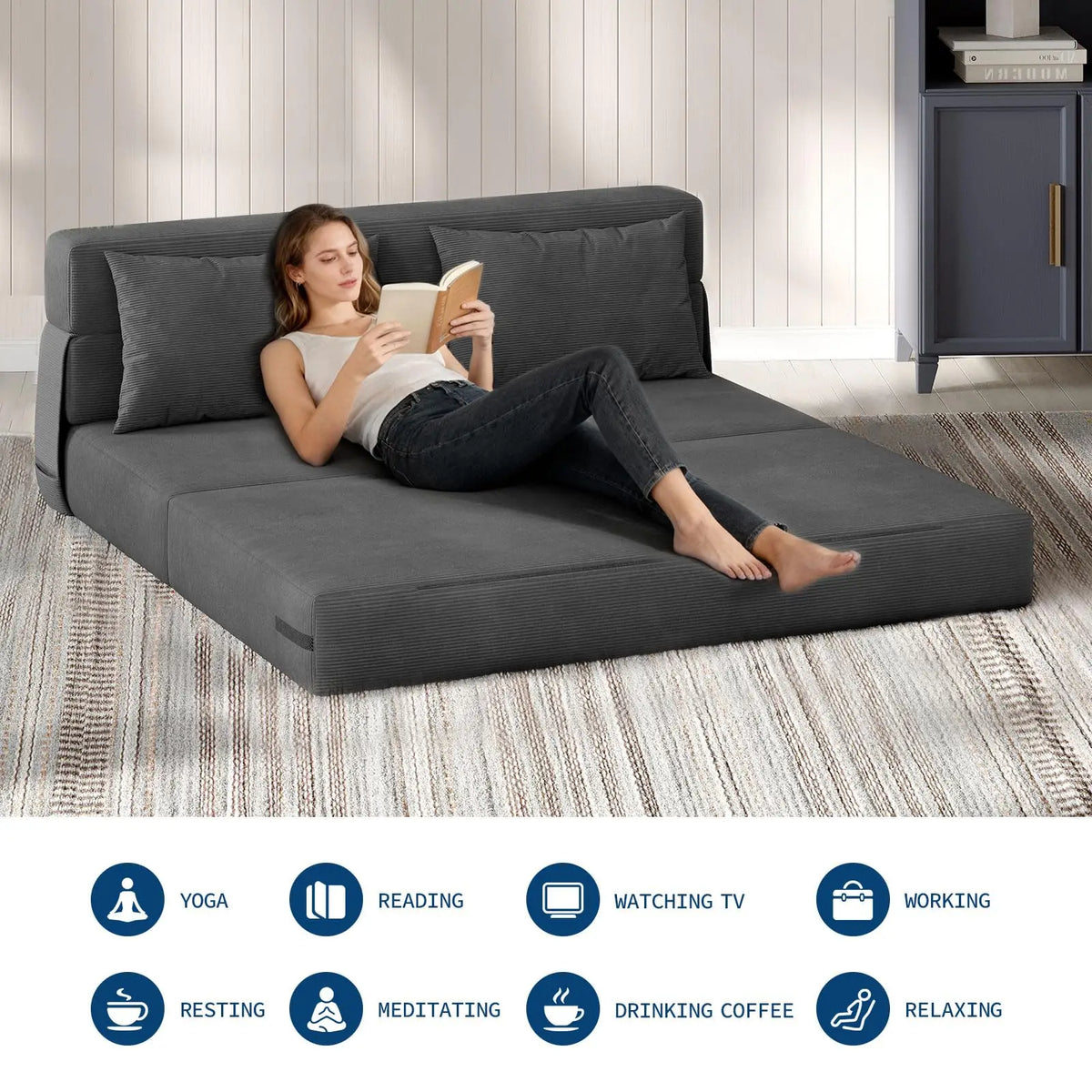HobbyLane 4-In-1 Folding Sofa Bed Convertible Loveseat Couch