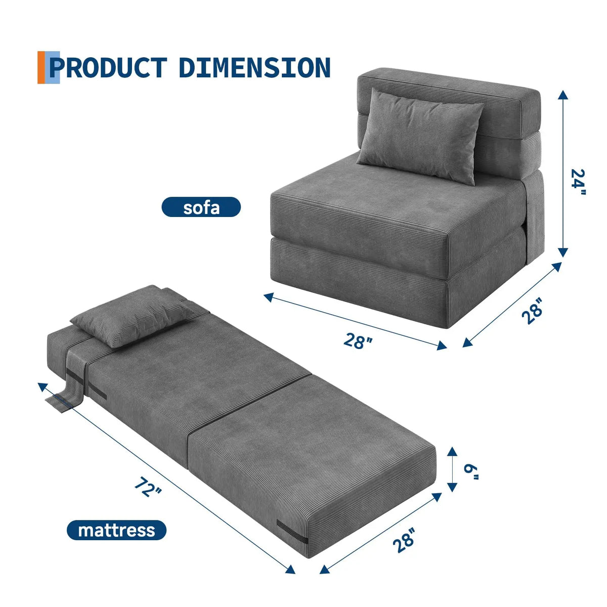 HobbyLane 4-In-1 Folding Sofa Bed Convertible Loveseat Couch