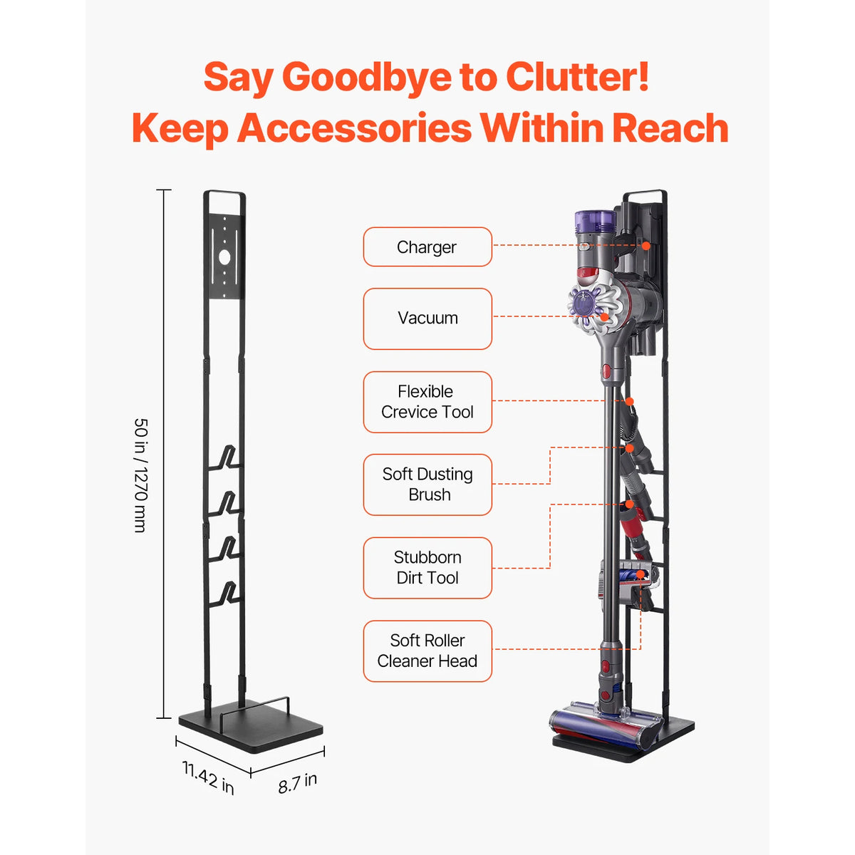 SucceBuy Dyson Cordless Vacuum Stand Holder With Four Accessory Hooks