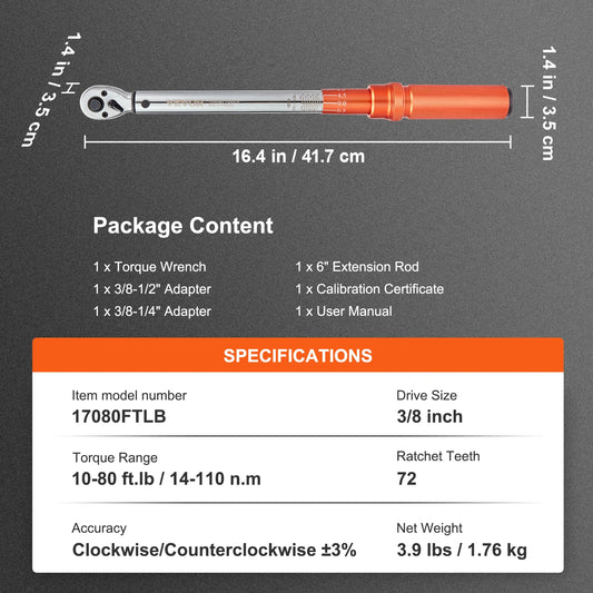SucceBuy 1/2" 1/4" 3/8" Mechanical Torque Wrench Set Precision Pointer Hand Tools Torque Wrench Workshop Car Repair Tool