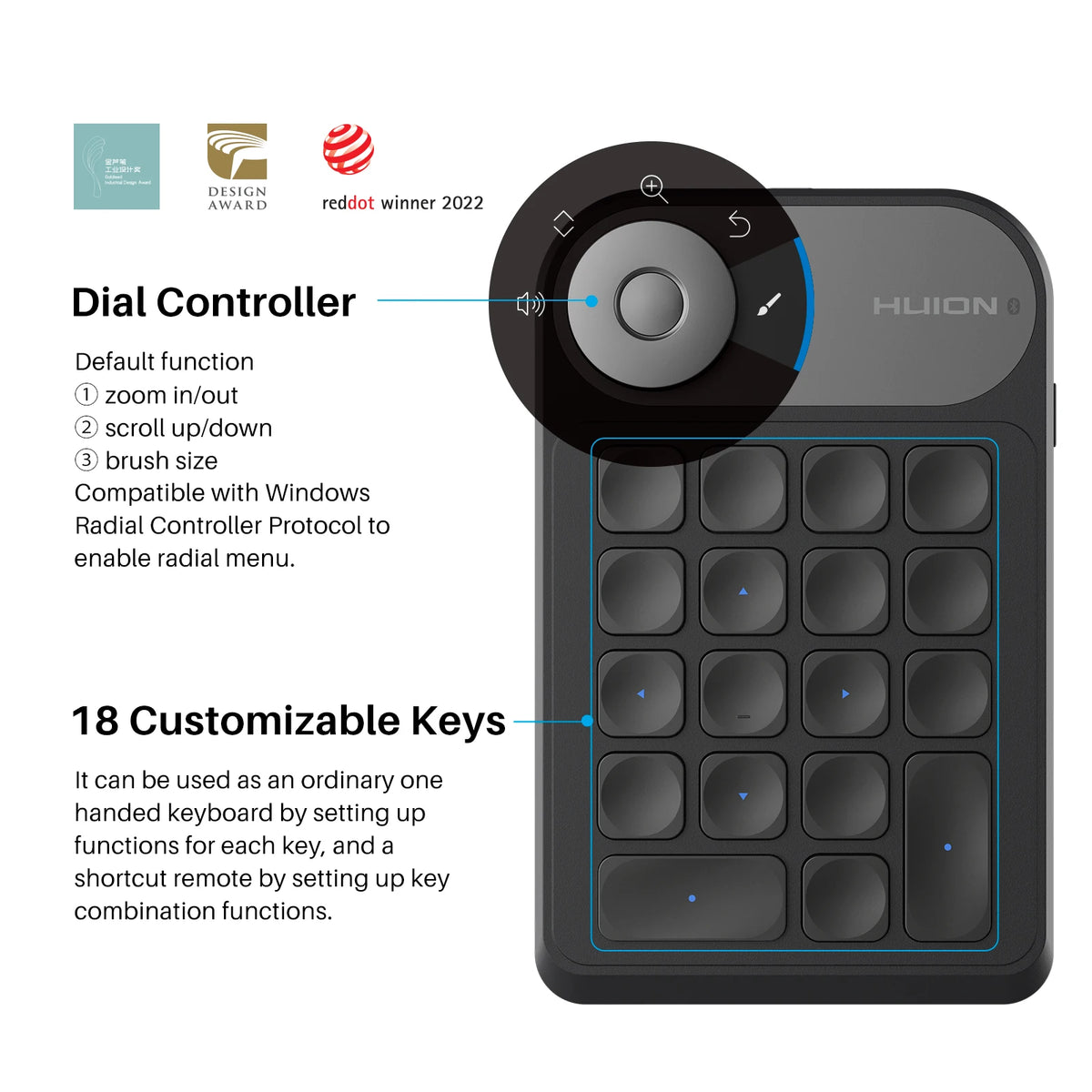 Huion Keydial Mini Drawing Tablet Keyboard With Dial Controller