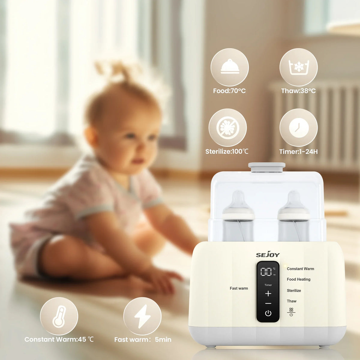 Sejoy Baby Bottle Warmer With Fast Heating And Temperature Control