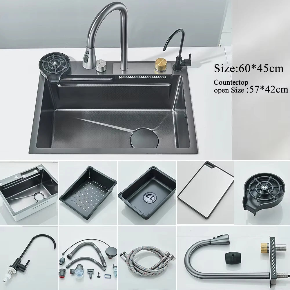 MYQualife 304 Stainless Steel Digital Display Kitchen Sink Faucet Set