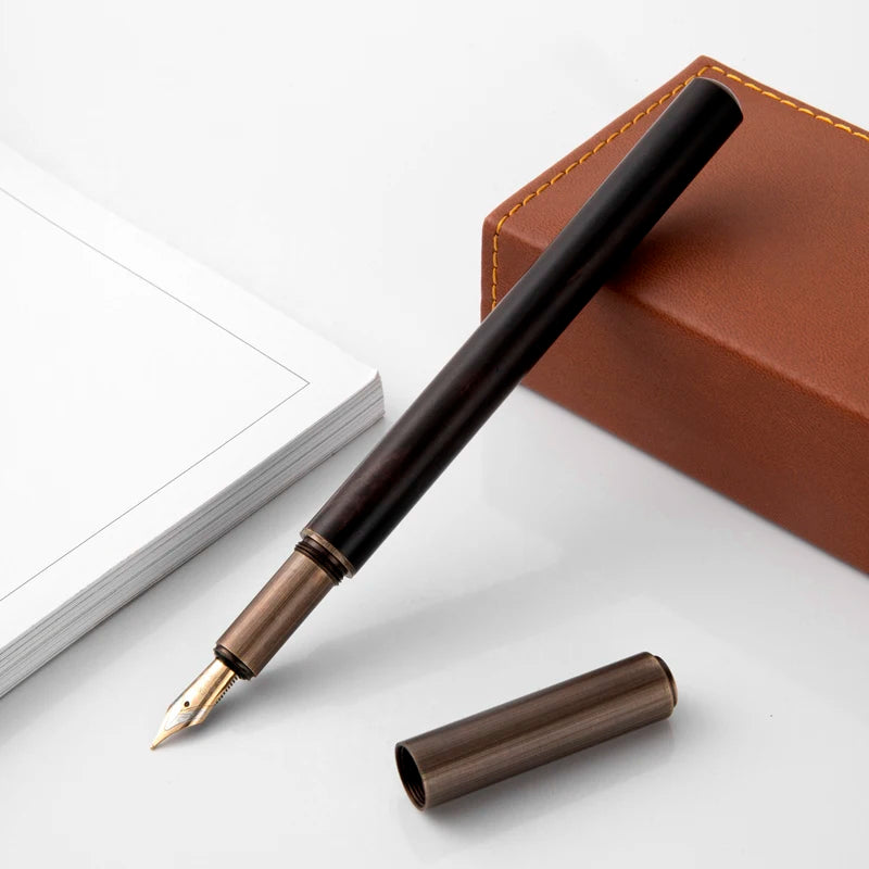Luxury Retro Wood Bronze Fountain Pen Office Business Writing Art Calligraphy Ink Pens 0.5mm School Student Stationery Gifts