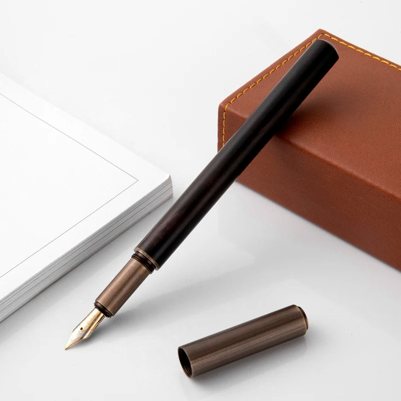 Luxury Retro Wood Bronze Fountain Pen Office Business Writing Art Calligraphy Ink Pens 0.5mm School Student Stationery Gifts