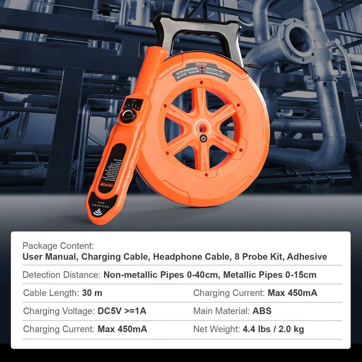 Waterproof Underground Pipe Blockage Detector Plastic PVC Wall Scanner