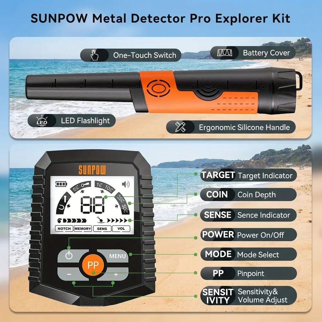 Sunpow Metal Detector Kit With Pinpointer And Waterproof Coil