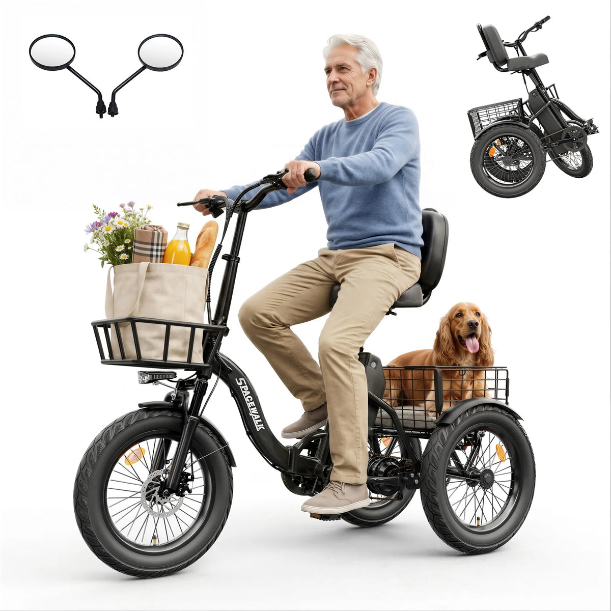 Eilleo Spacewalk Folding Electric Trike For Adults With Fat Tires