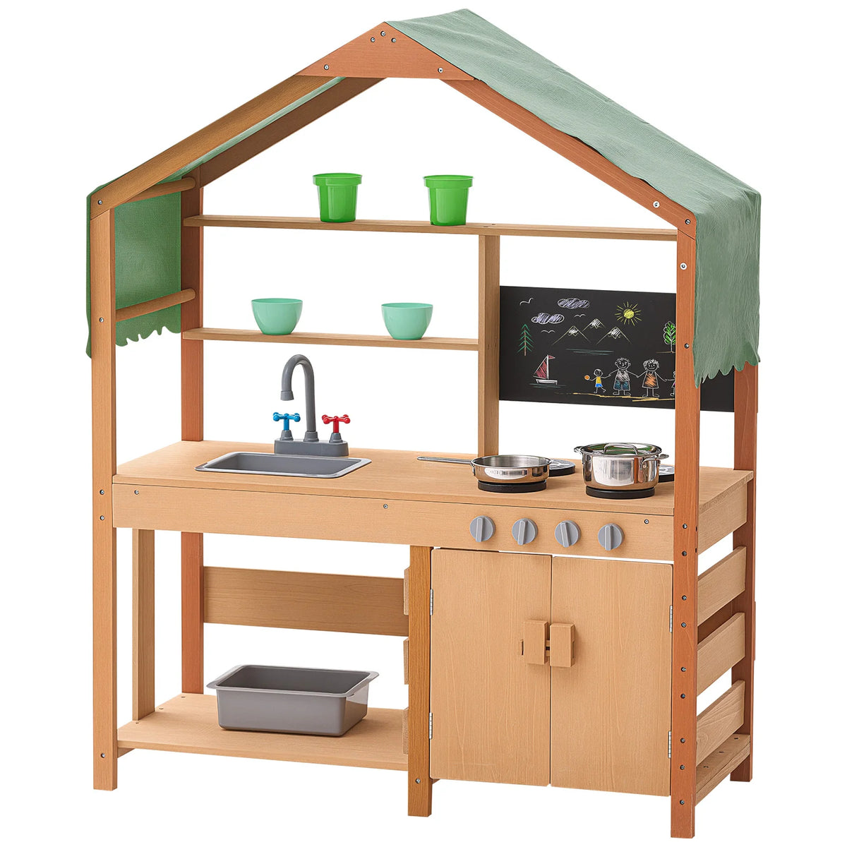 SucceBuy Outdoor Mud Kitchen Cookware Playset For Kids