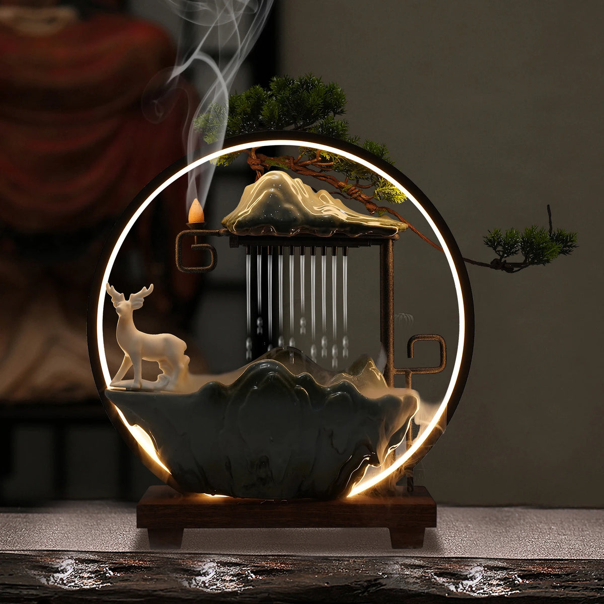 Bymaocer Decorative Tabletop Fountain Featuring Led Light Mist Effect