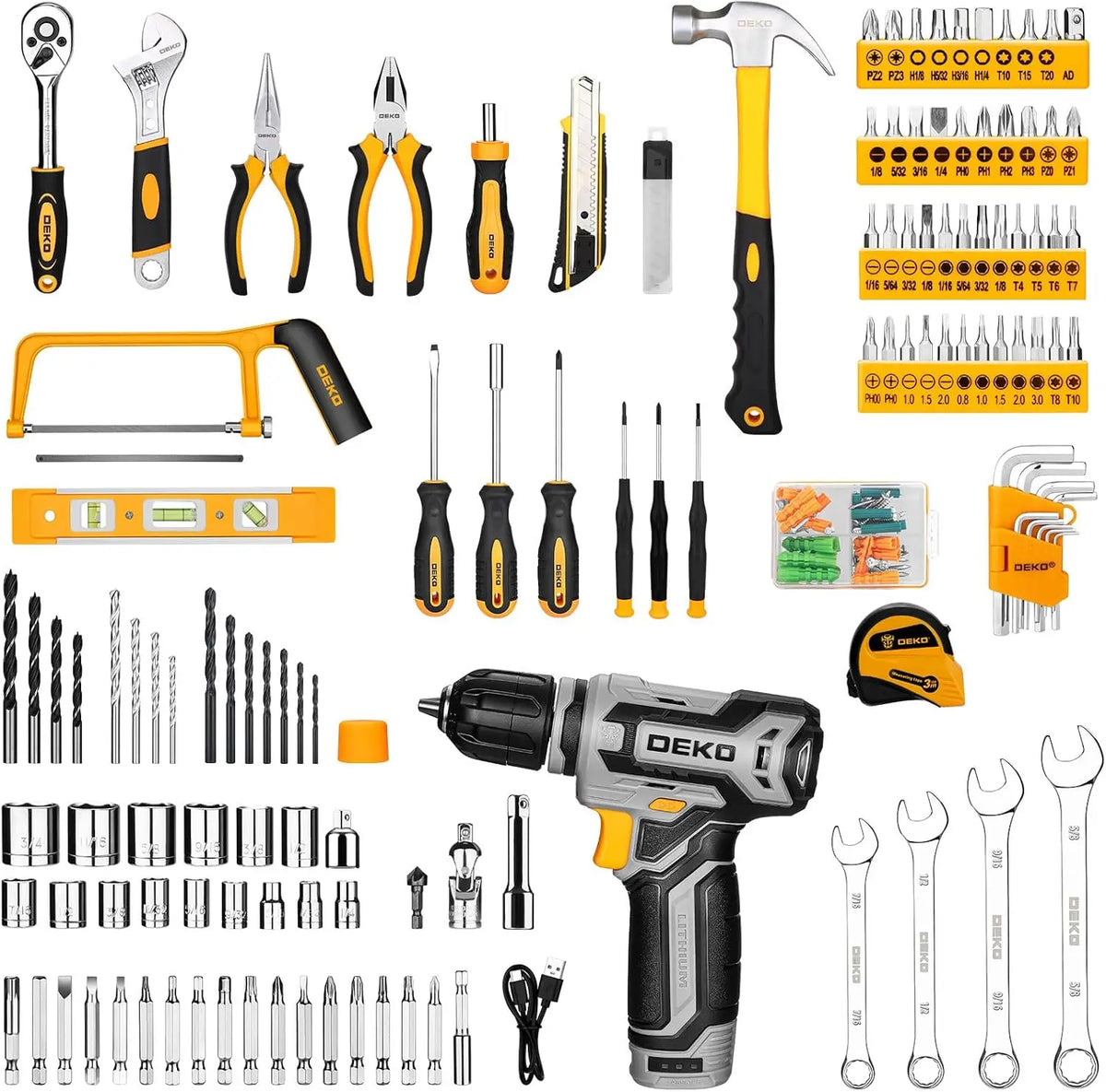 DEKO 12V Cordless Drill Toolbox Combo Kit With Storage