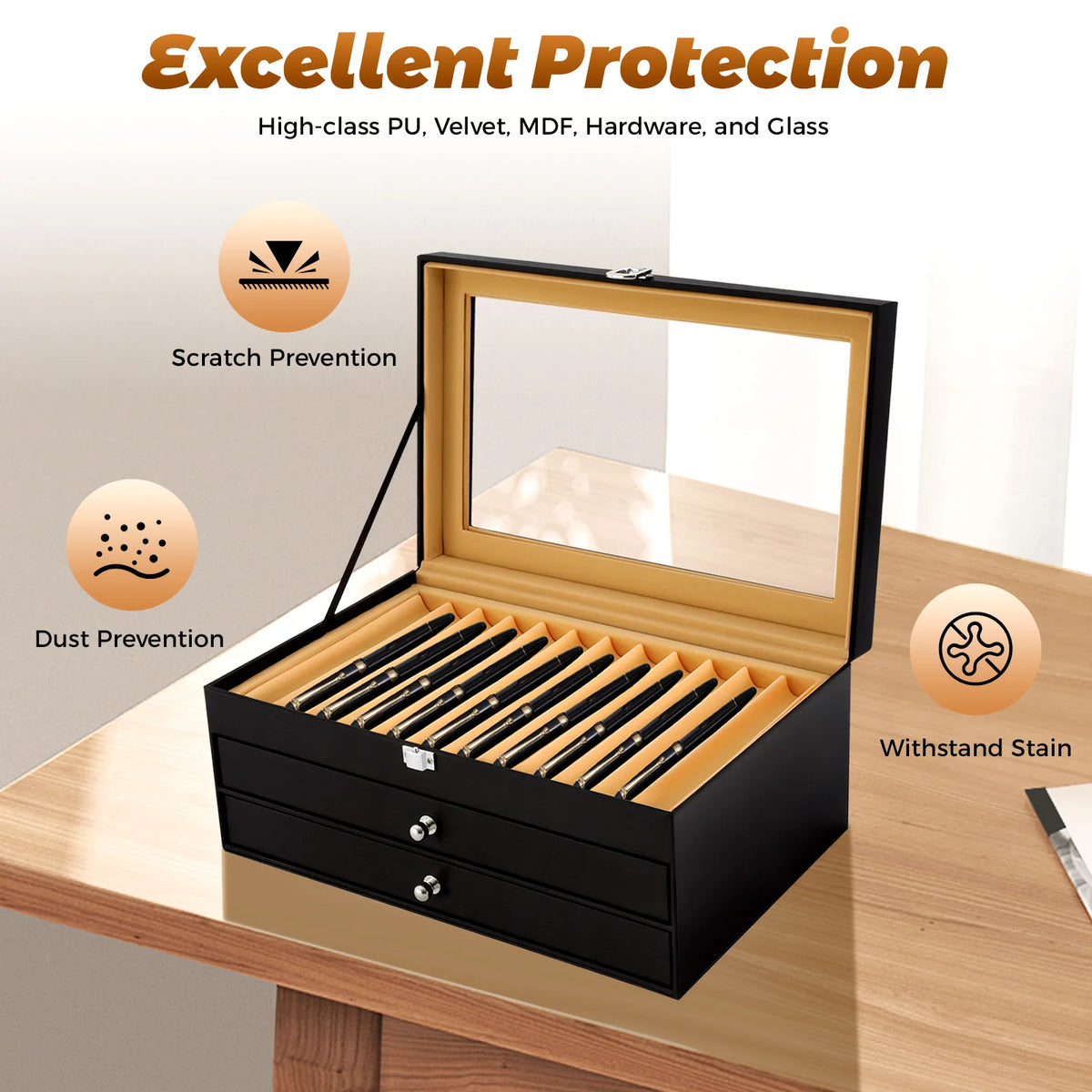 Luxury Pen Display Organizer Case With Glass Window