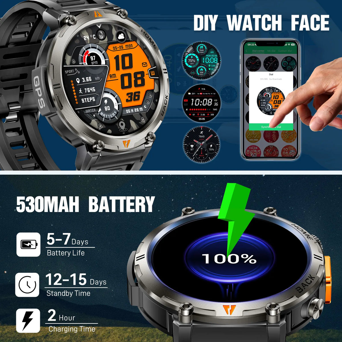 EIGIIS KE3 Bluetooth Call Smartwatch With Heart Rate LED Light