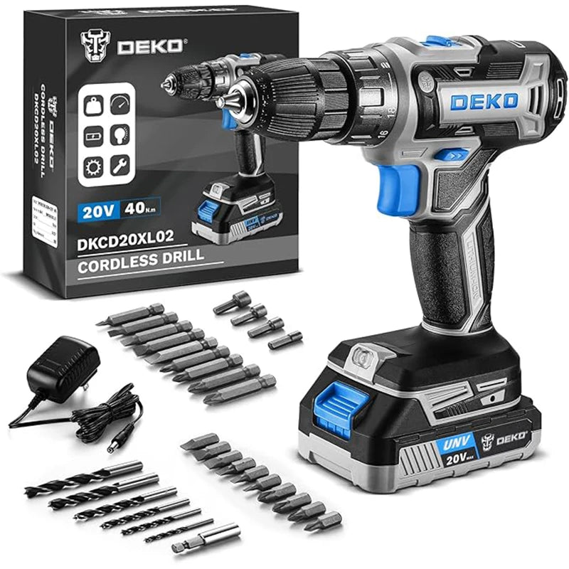 DEKO Cordless Drill Driver Kit With Battery And Charger