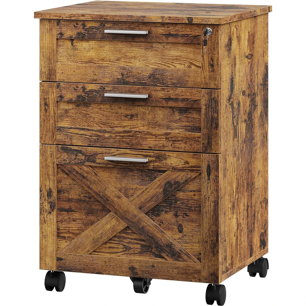 HiMISS Three Drawer Wooden Mobile Filing Cabinet With Lock
