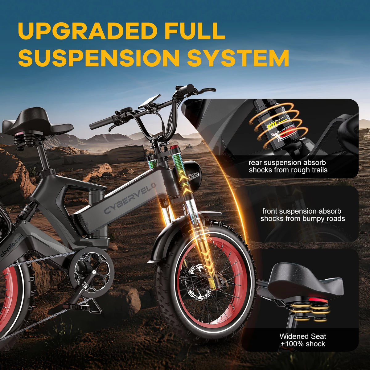 CyberVelo Fat Tire Foldable Electric Bike 2000W Motor 48V Battery