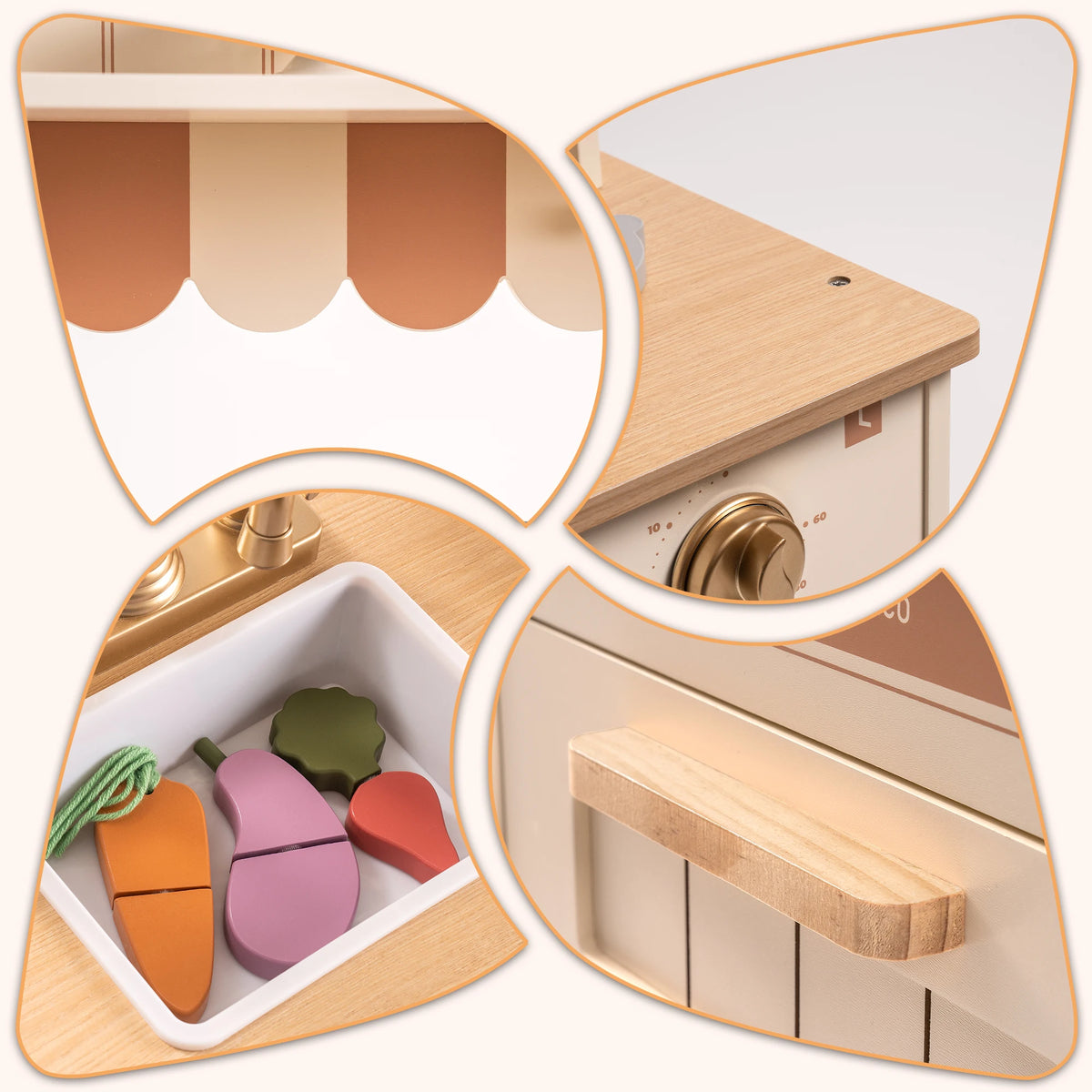 Robud Wooden Play Kitchen For Kids With Cutting Food Set