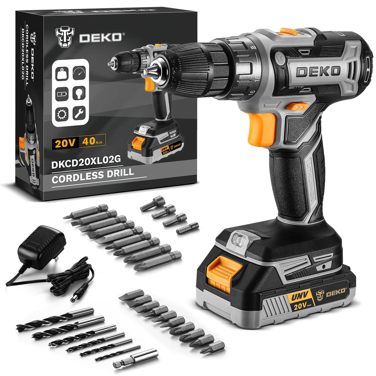 DEKO Cordless Drill Driver Kit With Battery And Charger