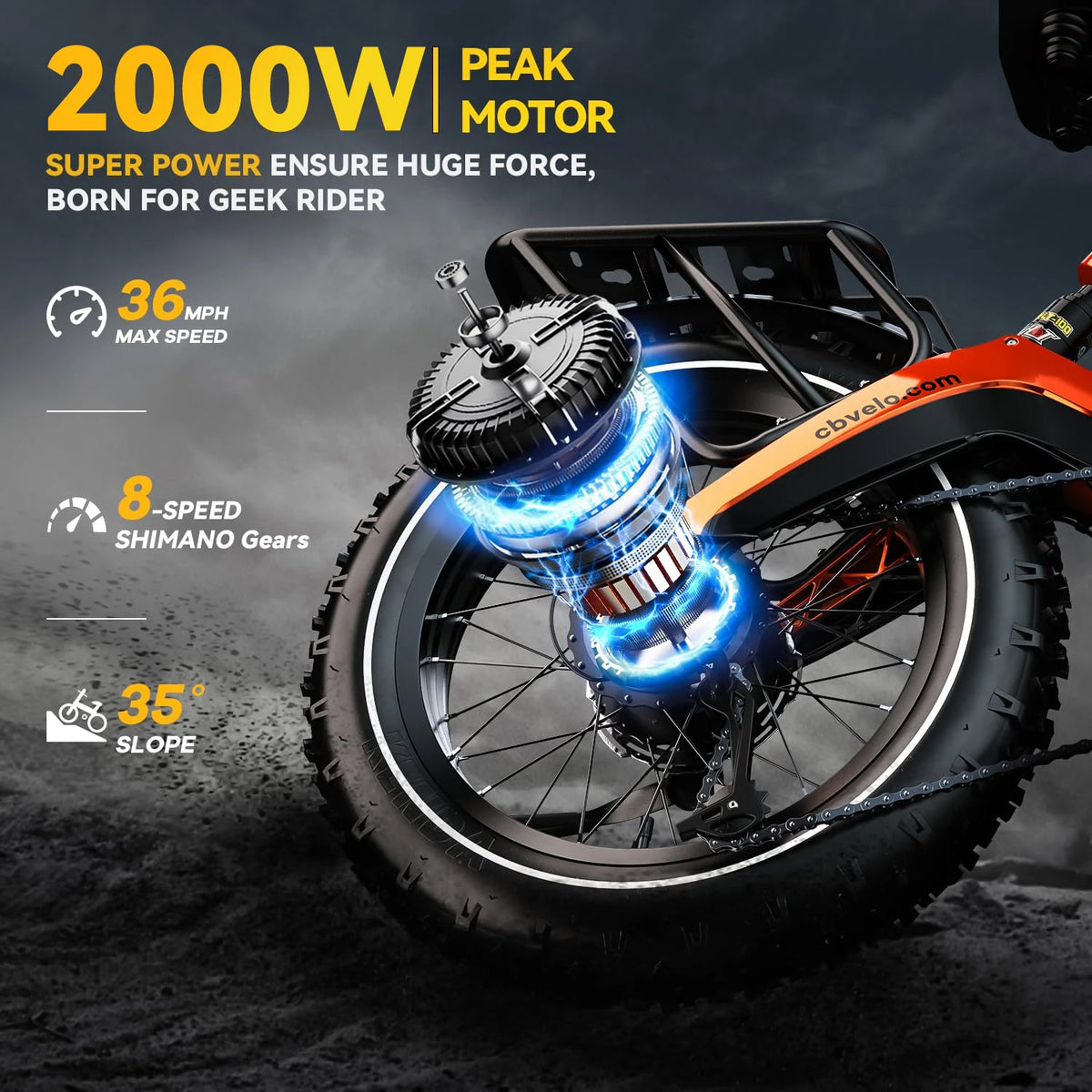CyberVelo Fat Tire Foldable Electric Bike 2000W Motor 48V Battery