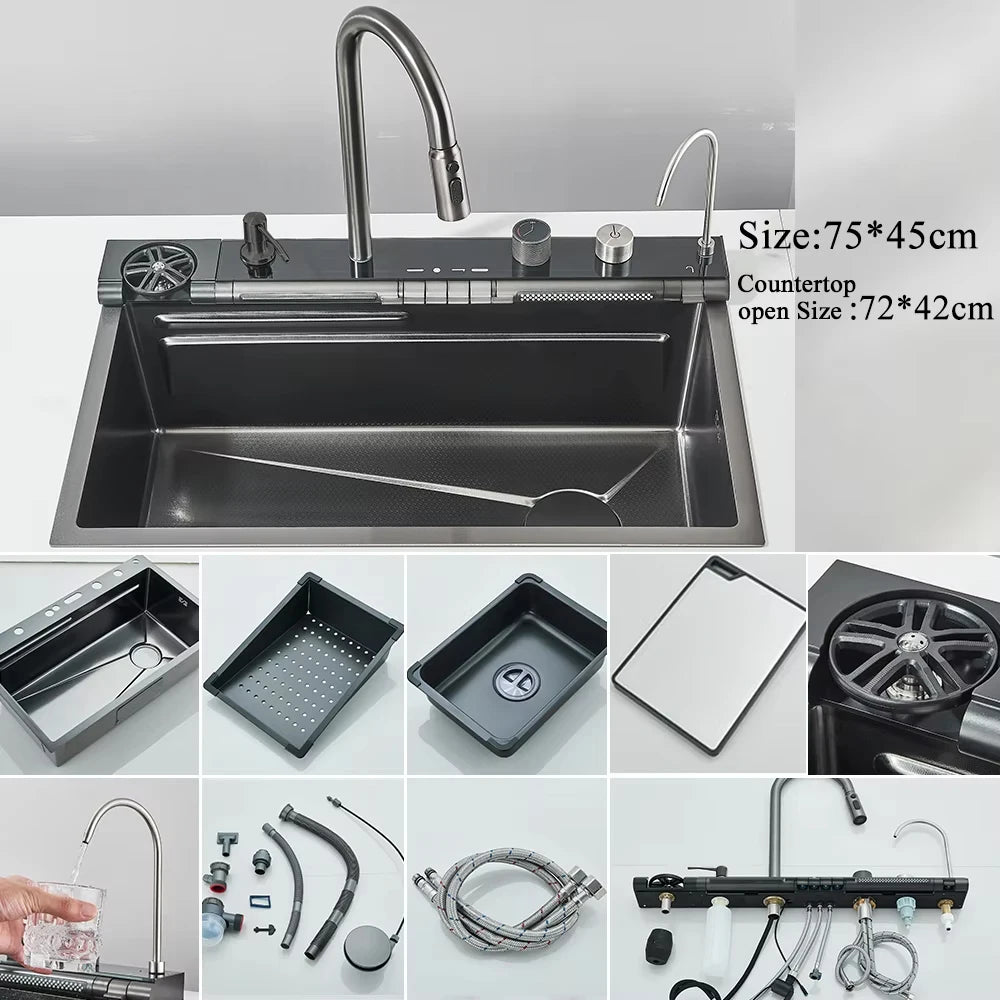 MYQualife 304 Stainless Steel Digital Display Kitchen Sink Faucet Set
