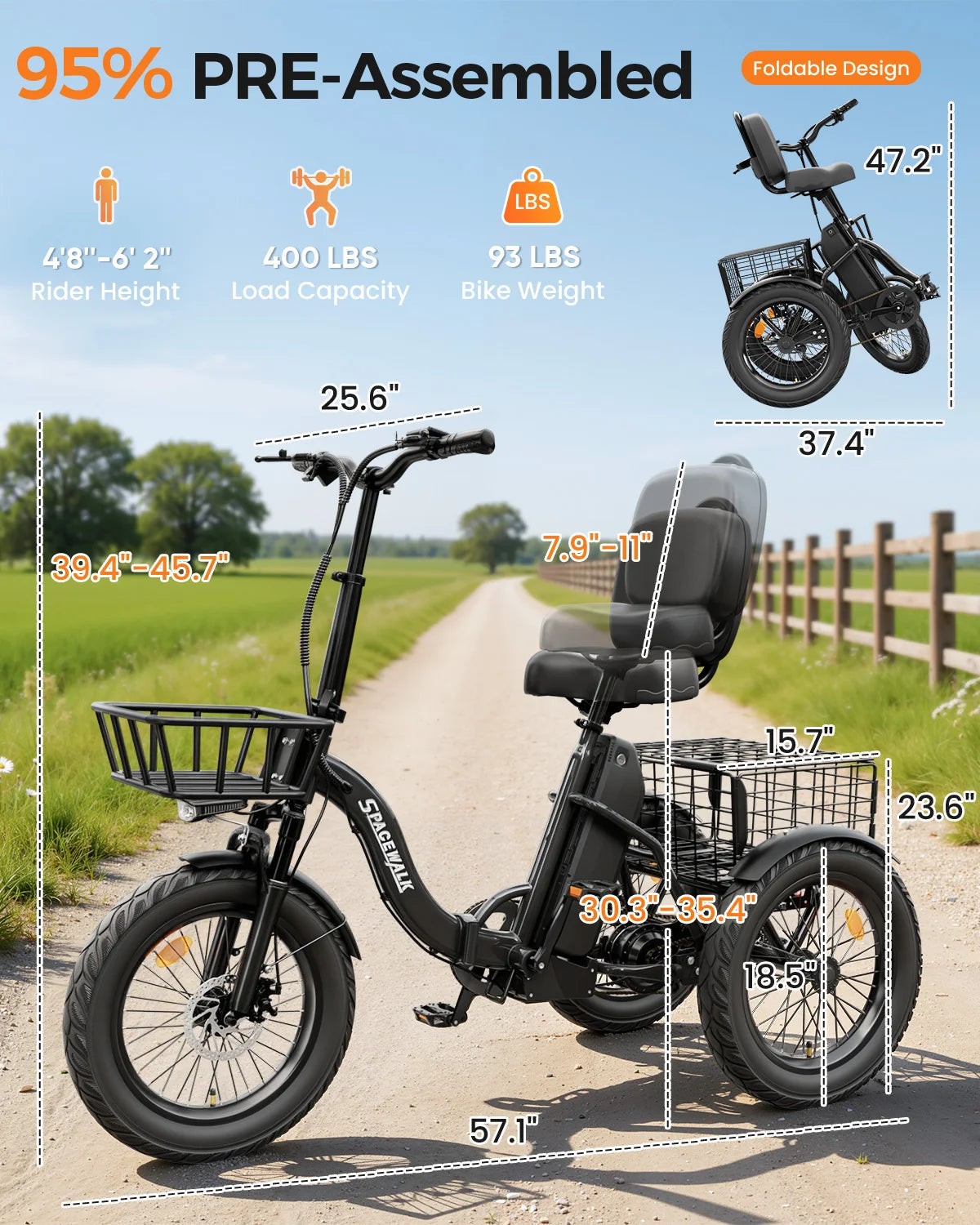 Eilleo Spacewalk Folding Electric Trike For Adults With Fat Tires