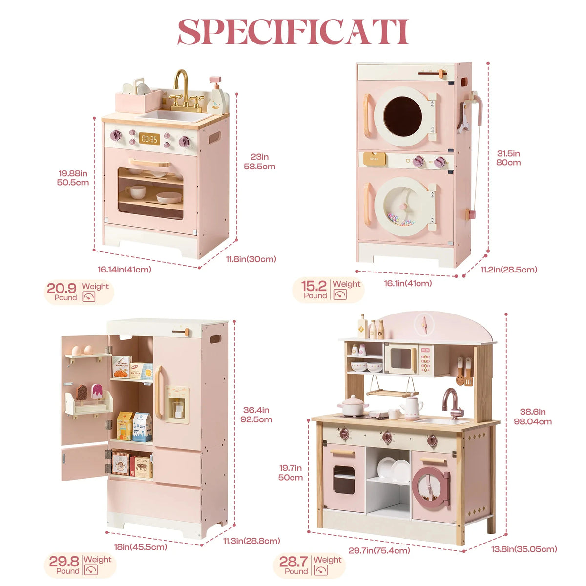 Robud Kids Wooden Corner Play Kitchen Set Oven Refrigerator Washer