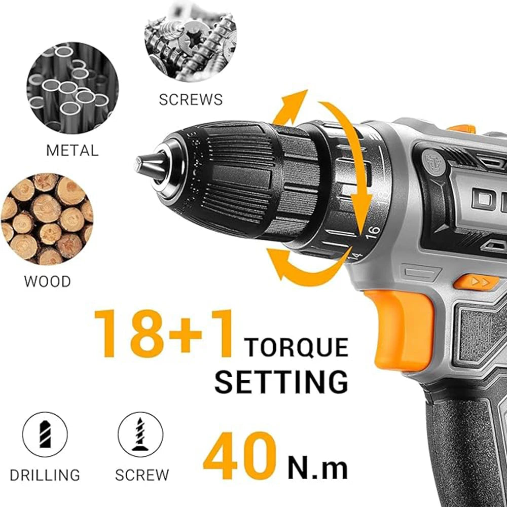 DEKO Cordless Drill Driver Kit With Battery And Charger