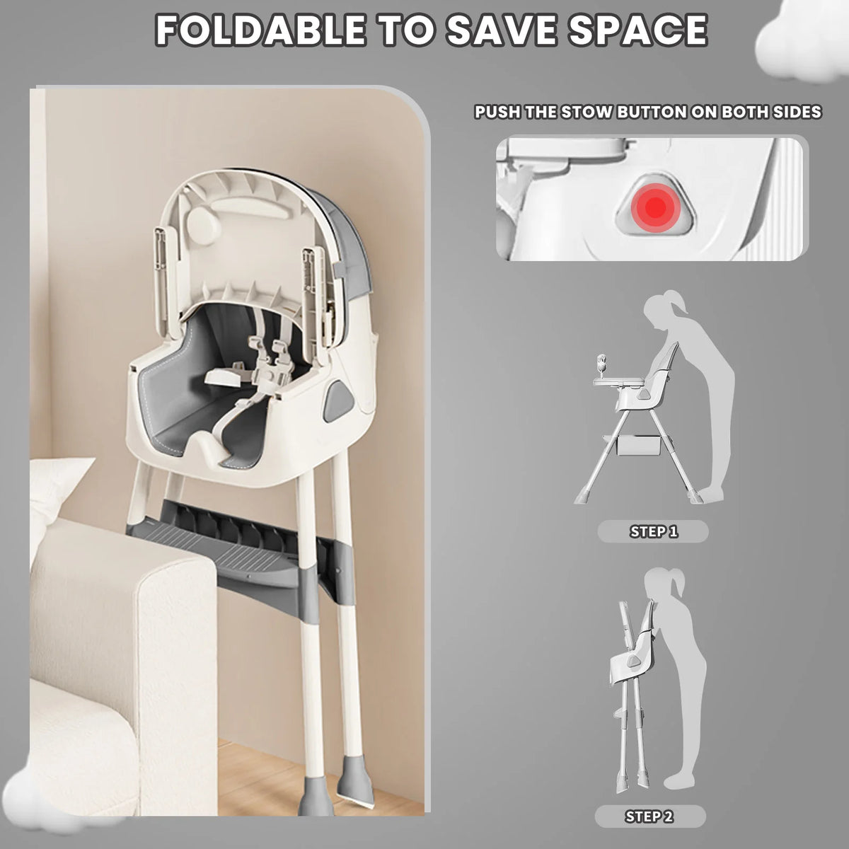 Piorlado Foldable Baby High Chair With Antislip Pad