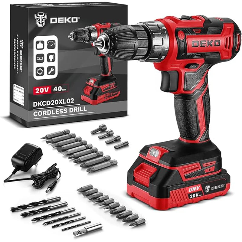 DEKO Cordless Drill Driver Kit With Battery And Charger