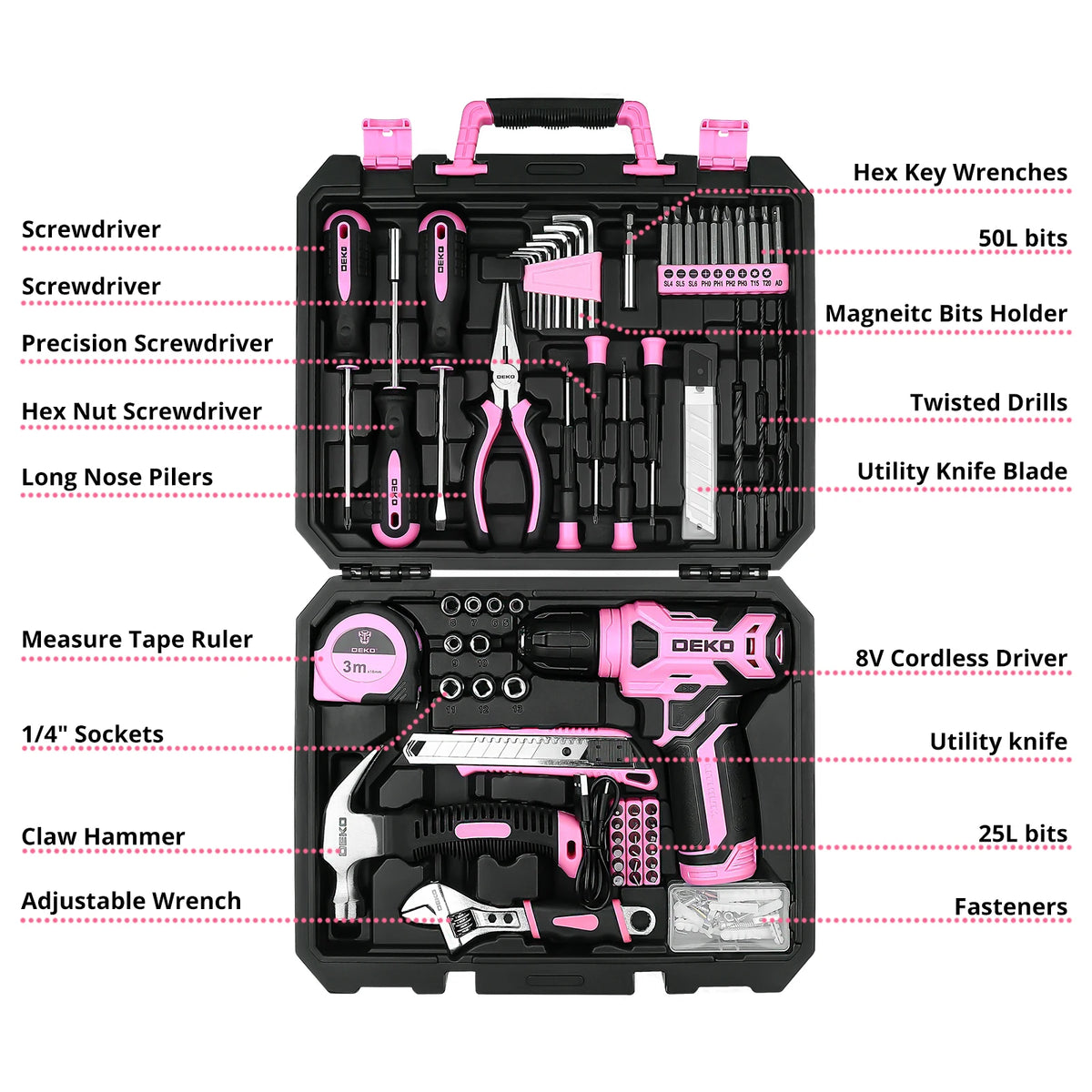 DEKO Professional Power Tool Kit With Cordless Drill And Bits