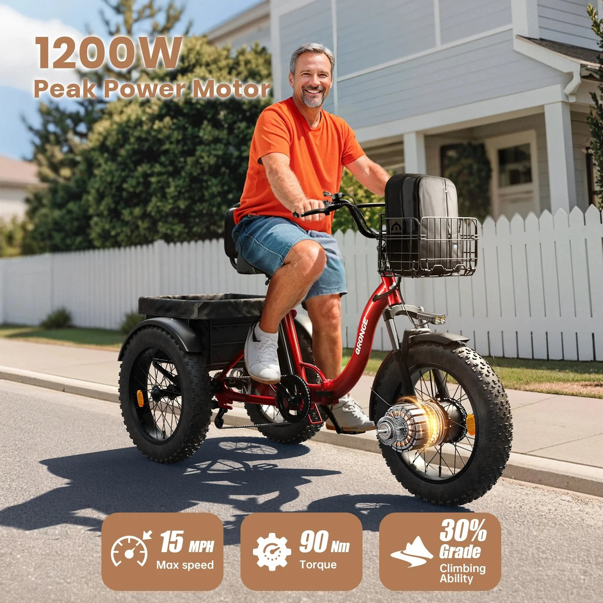QRONGE 1200W Electric Tricycle With High Capacity 36V Battery