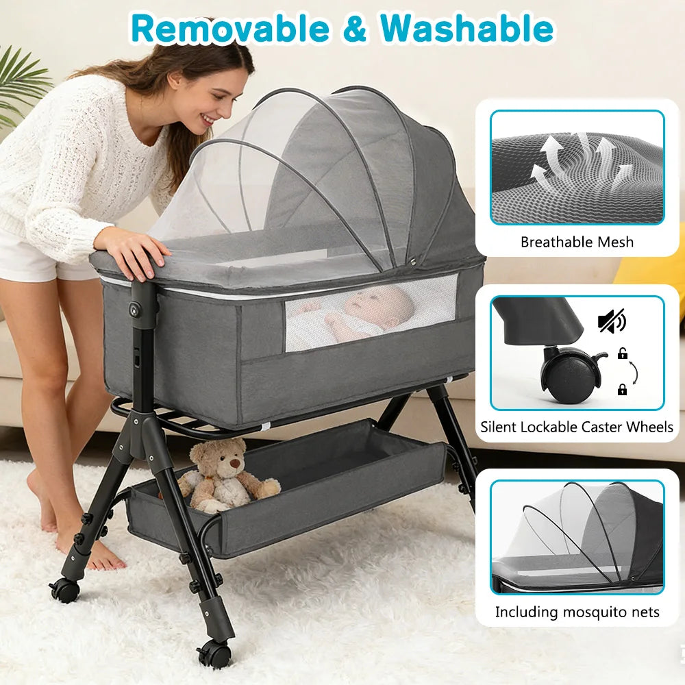 Portable Baby Bassinet Bedside Sleeper With Breathable Mesh Window