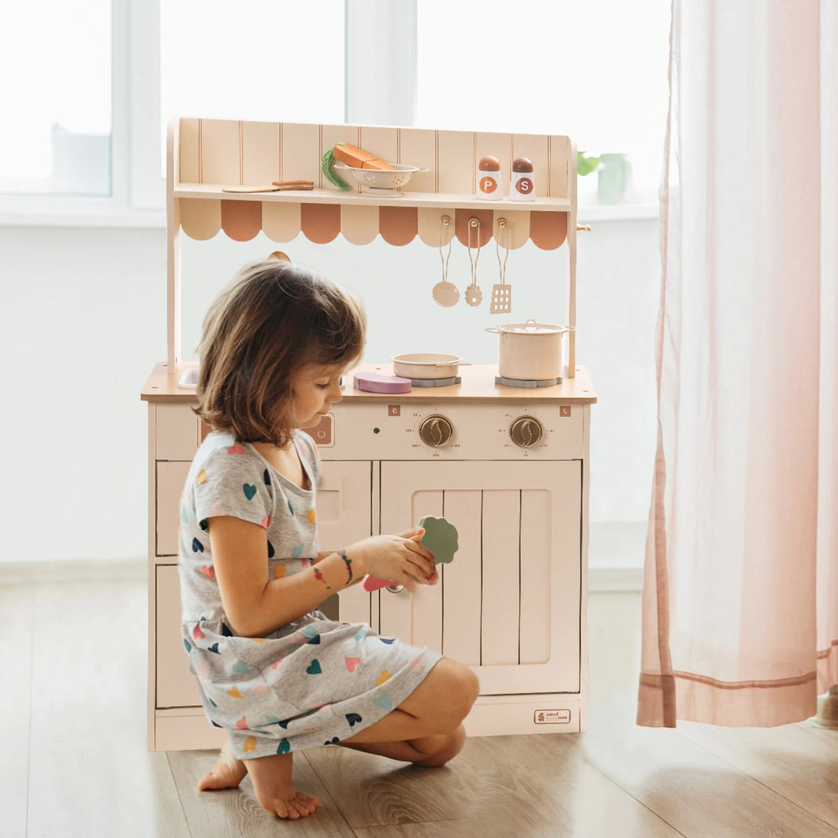 Robud Wooden Play Kitchen For Kids With Cutting Food Set